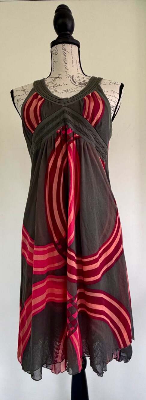 DKNY Jeans Abstract Geometric Mesh Empire Waist Dress Size Medium